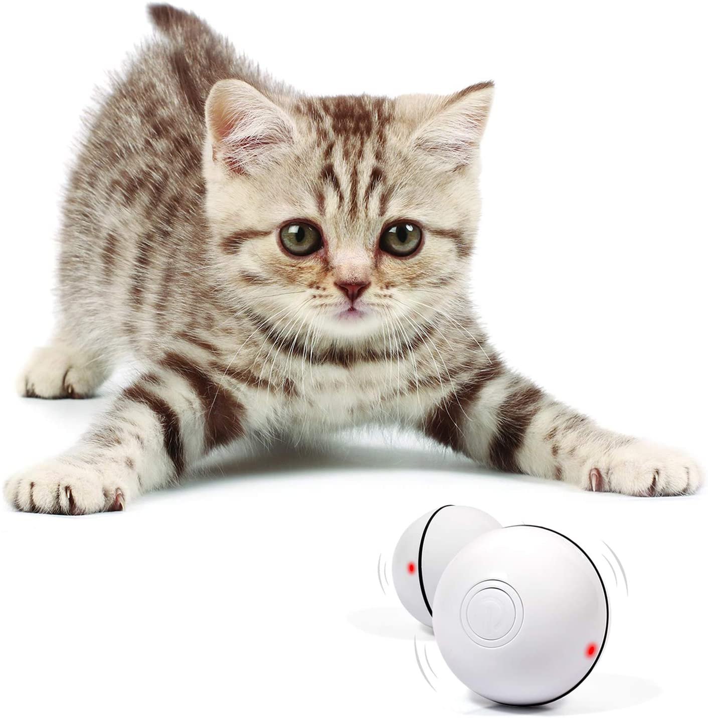 Automatic Sensing Obstacles LED Light Ball Toys for Indoor Kitten/Cats Attached with Feather Comgoo Interactive Cat Toys Automatic All Floors/Carpet Available 