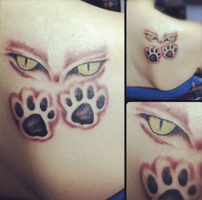 handsomeeel624 traditional japanese cat tattoo on the forearm with blue  eye color