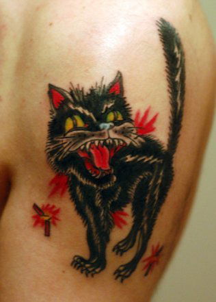 scared black cat tattoo