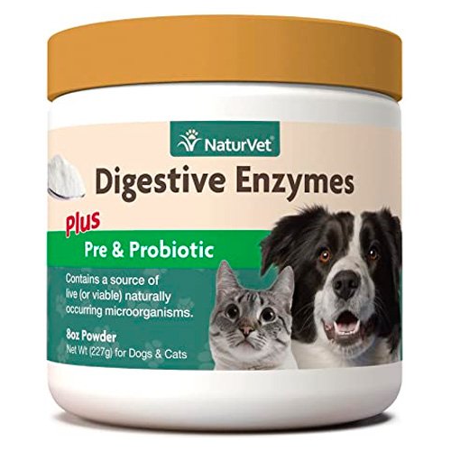NaturVet Digestive Enzymes Plus Probiotic Powder Digestive Supplement for Cats & Dogs
